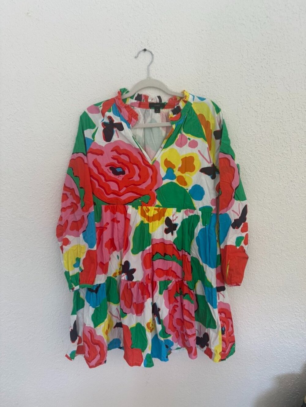 J.Crew Tiered Popover Dress in Ratti Jardin Floral Medium Boho Coastal Cottageco